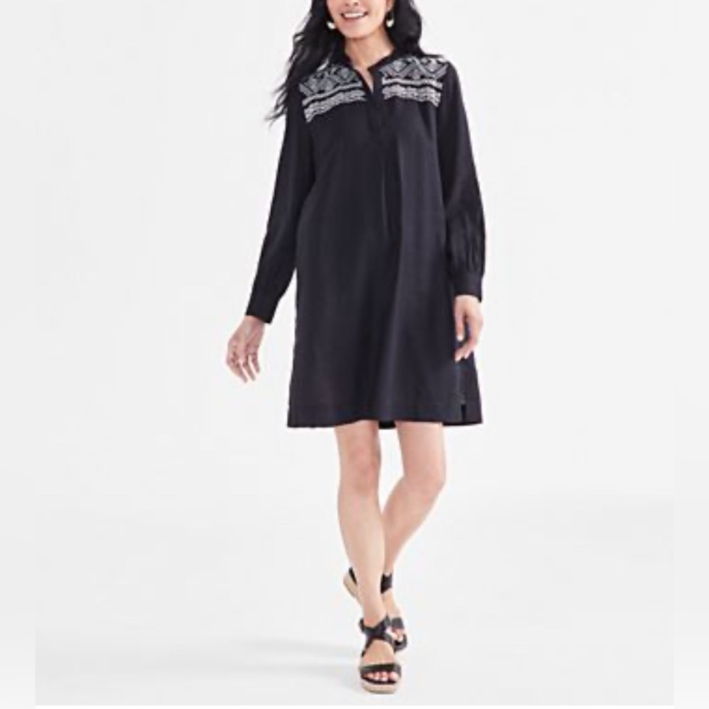 Style & Co. Size XL Bruno Embroidered Popover Linen-Blend Shift‎ Dress Black NWT